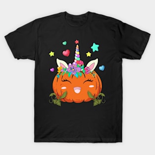 Cute Unicorn Pumpkin For Halloween Girls T-Shirt